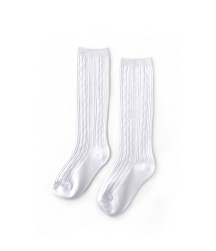 Little Stocking Co. White Cable Knit Knee High Socks