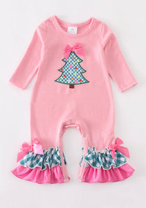 Pink and Teal Christmas Tree Romper