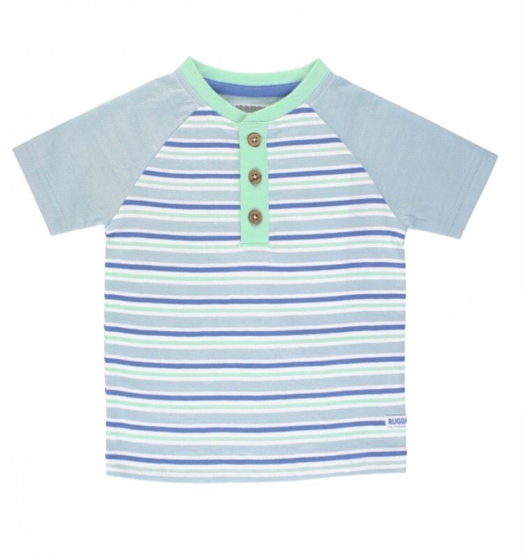 RuggedButts Blue and Neo Mint Stripe Henley