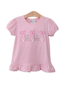 Easter Bunny Trio Appliqué Shirt- Pink