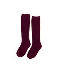 Load image into Gallery viewer, Little Stocking Co. Wine Cable Knit Knee High Socks