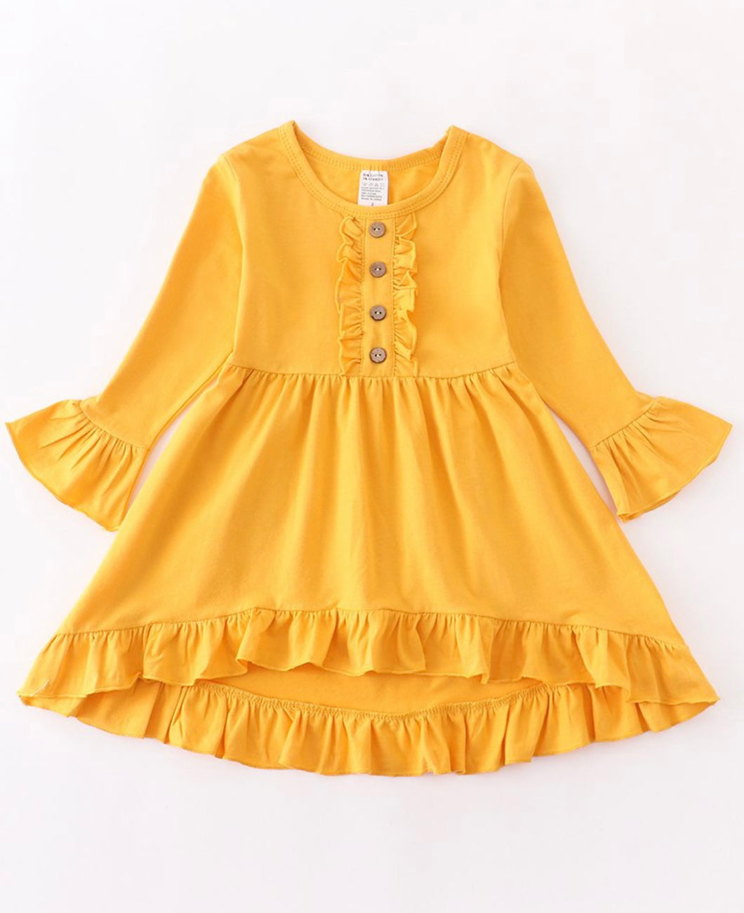 Mustard Ruffle Dress with Accent Buttons