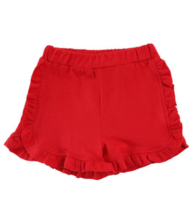 Jellybean by Smock Candy Knit Cotton Ruffle Shorts- Red